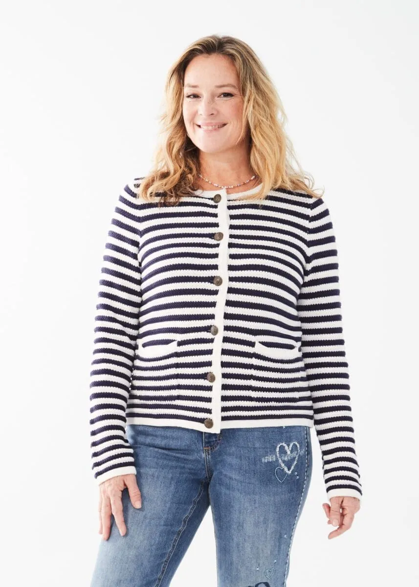 Wiley White and Navy Stripe Fine Gauge Cotton Cardigan Jacket- FDJ French Dressing 1827314