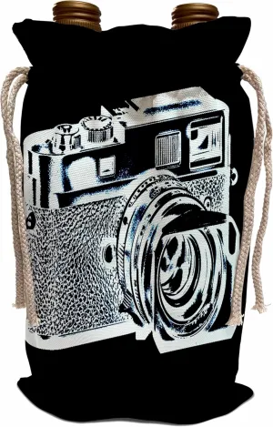 Wine Bag - Picture of a Cyan Rangefinder Camera on black background photo Illustrations Rangefinder Camera