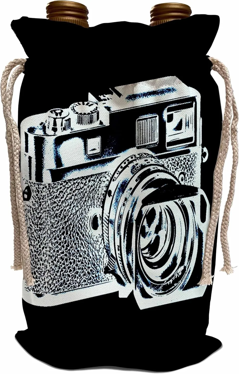 Wine Bag - Picture of a Cyan Rangefinder Camera on black background photo Illustrations Rangefinder Camera