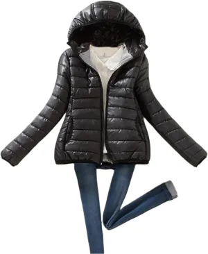Winter Jackets for Women Trendy Warm Lightweight Puffer Coats Solid Quilted Full Zip Down Outerwear with Hood