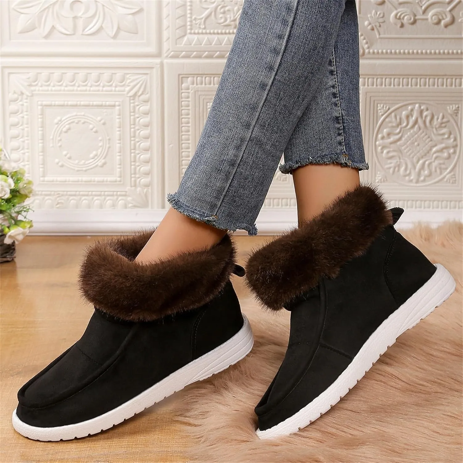 Winter White Boots for Women Size 12 Warm Boots for Men Waterproof Ankle Winter Boots for Women Black Fluffy Boots Womens Winter Boots White of Today