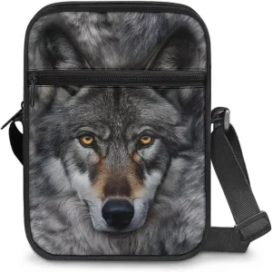 Wolf Pattern Small Crossbody Bags with Zipper, Fashion Messenger Bags Shoulder Bag for Men