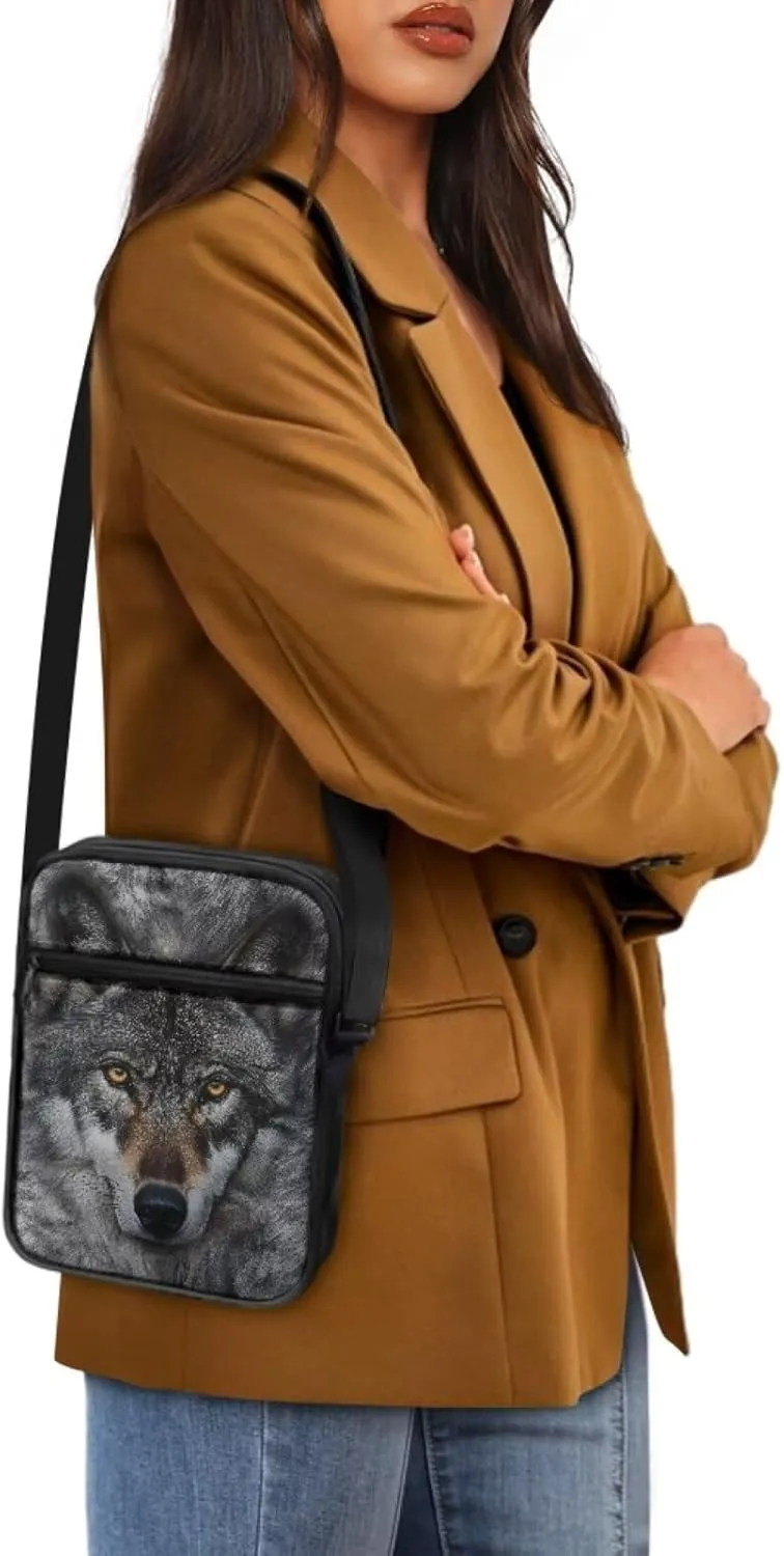 Wolf Pattern Small Crossbody Bags with Zipper, Fashion Messenger Bags Shoulder Bag for Men