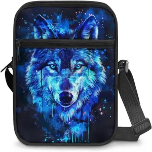 Wolf Pattern Small Crossbody Bags with Zipper, Fashion Messenger Bags Shoulder Bag for Men