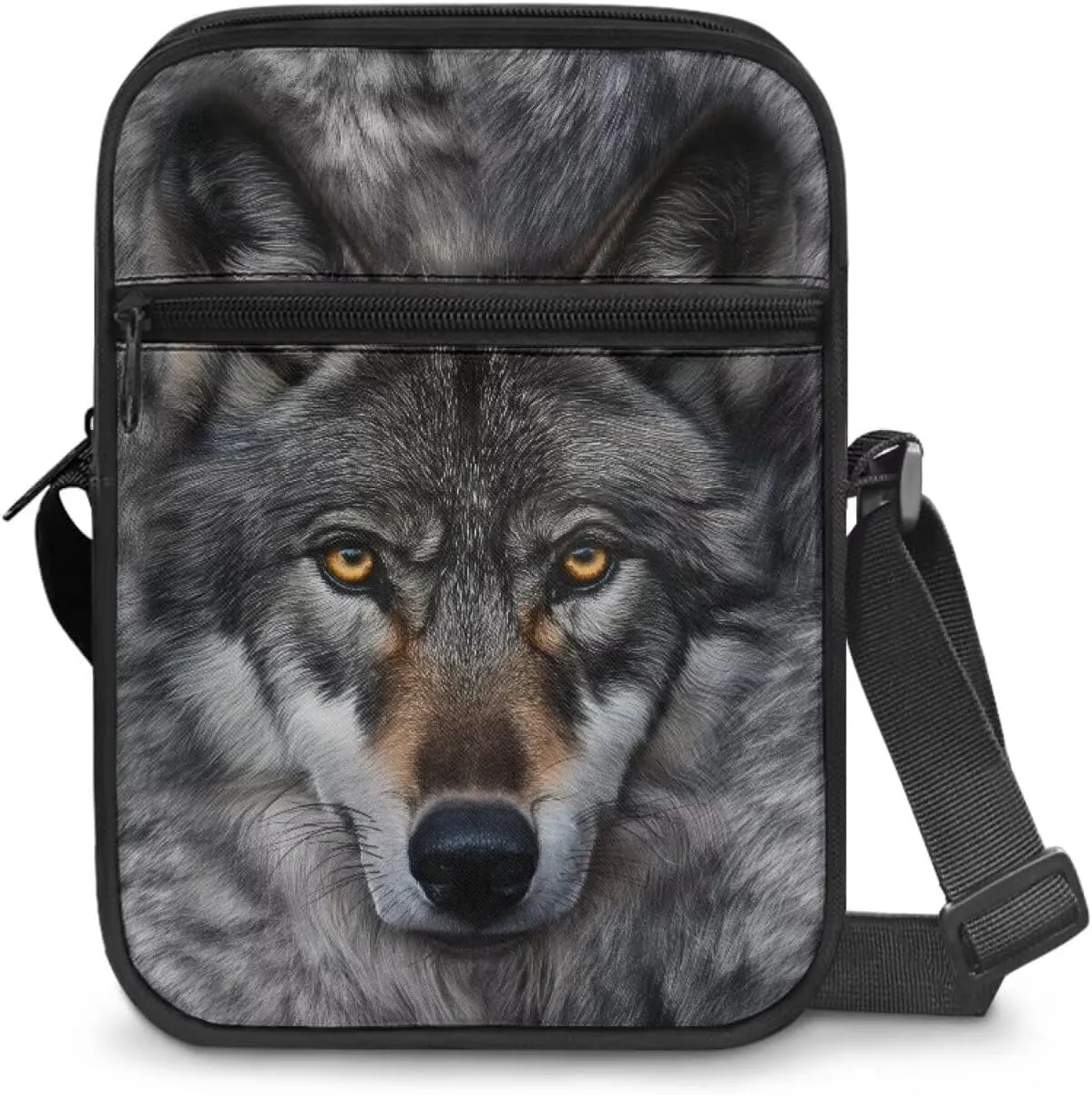 Wolf Pattern Small Crossbody Bags with Zipper, Fashion Messenger Bags Shoulder Bag for Men