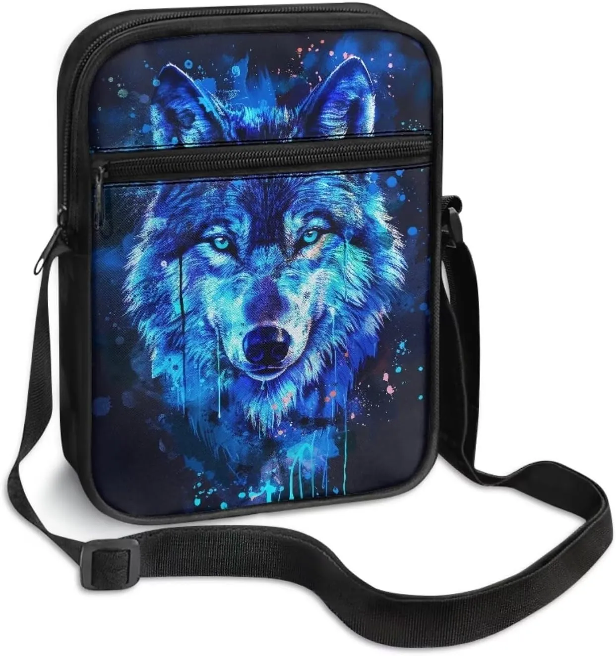 Wolf Pattern Small Crossbody Bags with Zipper, Fashion Messenger Bags Shoulder Bag for Men