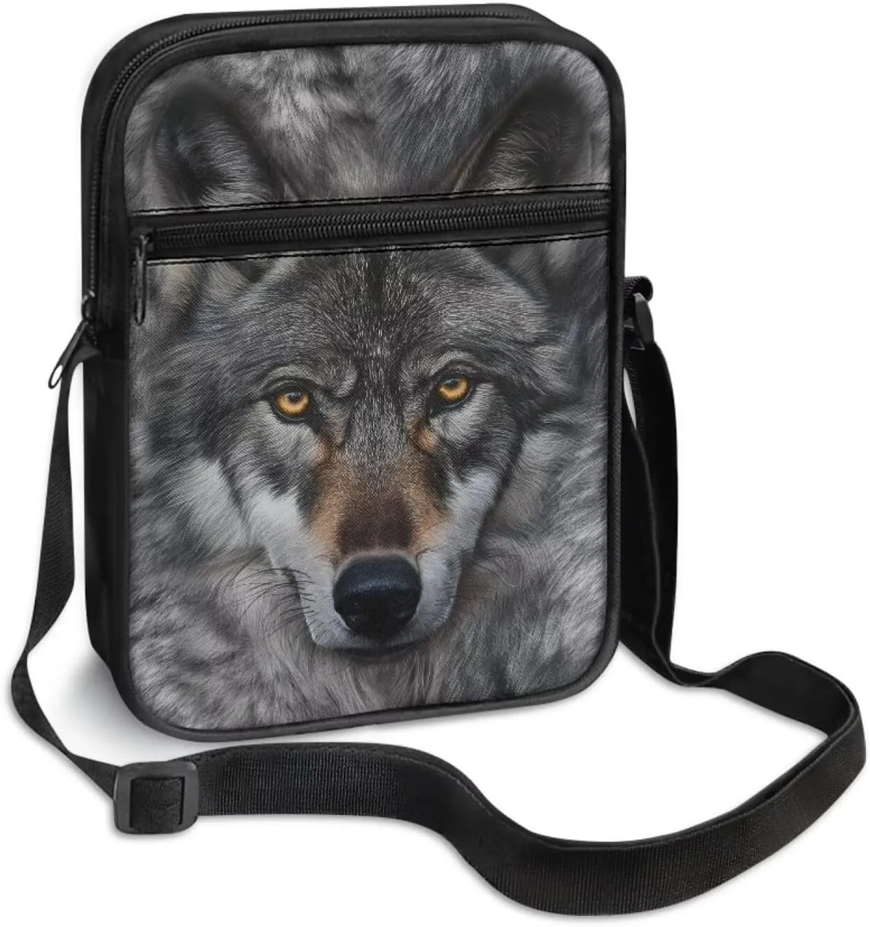 Wolf Pattern Small Crossbody Bags with Zipper, Fashion Messenger Bags Shoulder Bag for Men