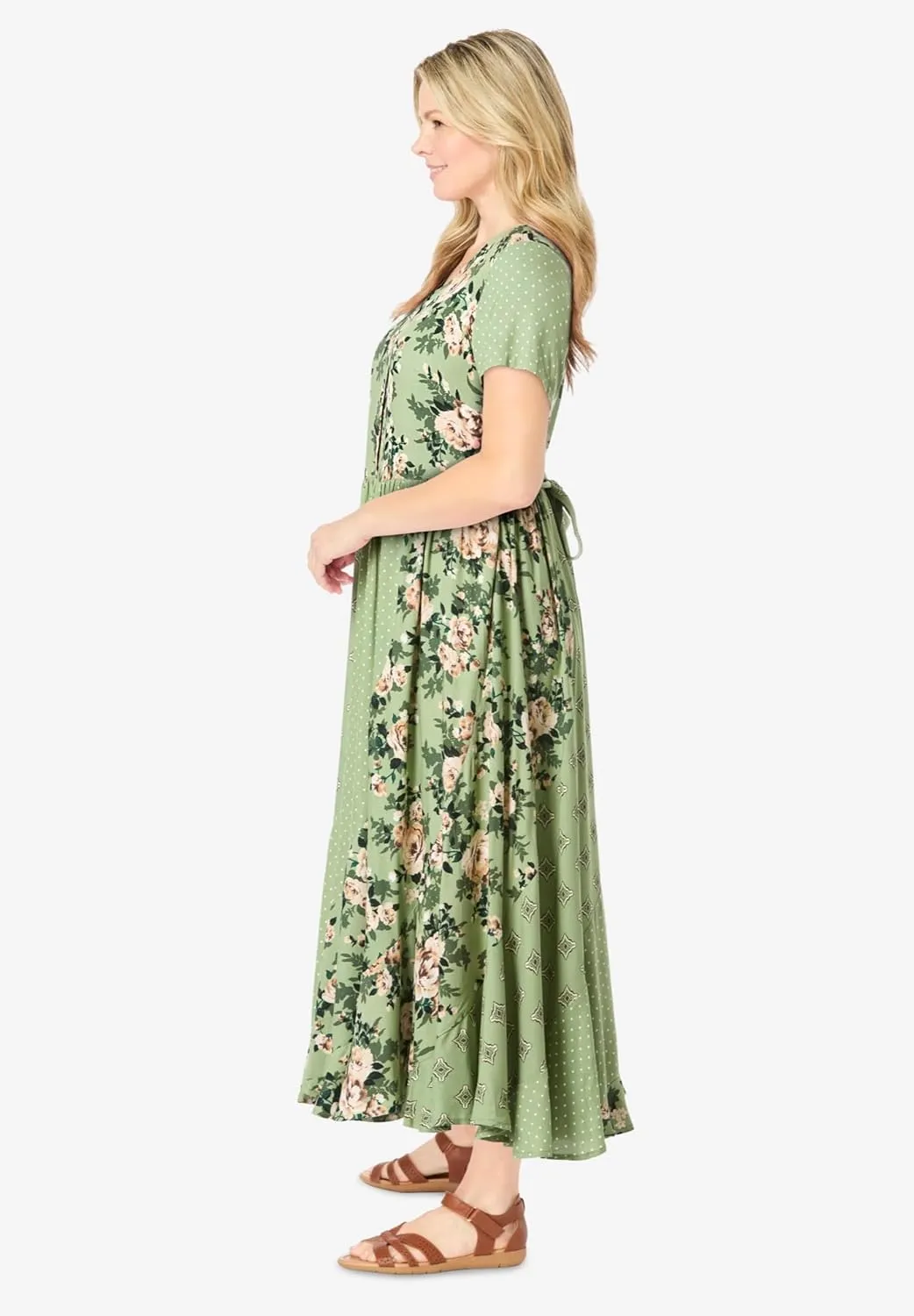 Woman Within Women's Plus Size Mixed Print Maxi Dress