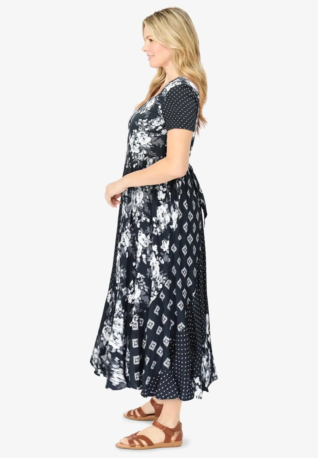 Woman Within Women's Plus Size Mixed Print Maxi Dress