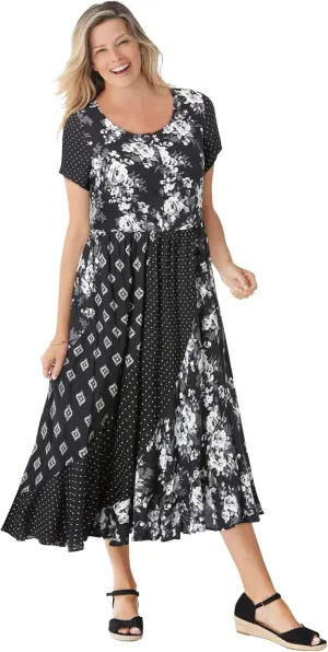 Woman Within Women's Plus Size Mixed Print Maxi Dress