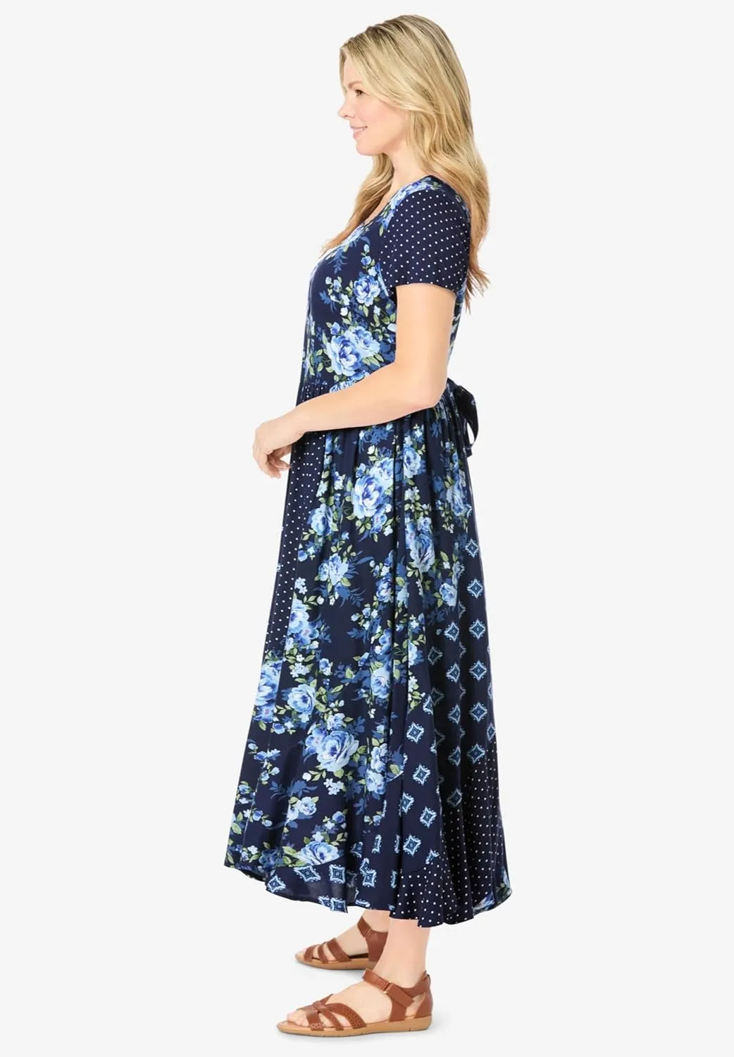 Woman Within Women's Plus Size Mixed Print Maxi Dress