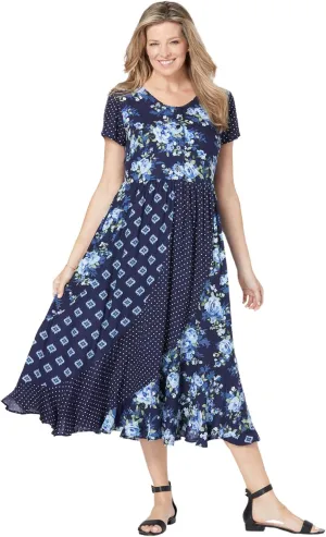 Woman Within Women's Plus Size Mixed Print Maxi Dress