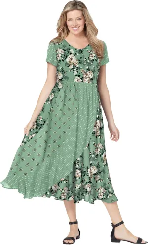 Woman Within Women's Plus Size Mixed Print Maxi Dress