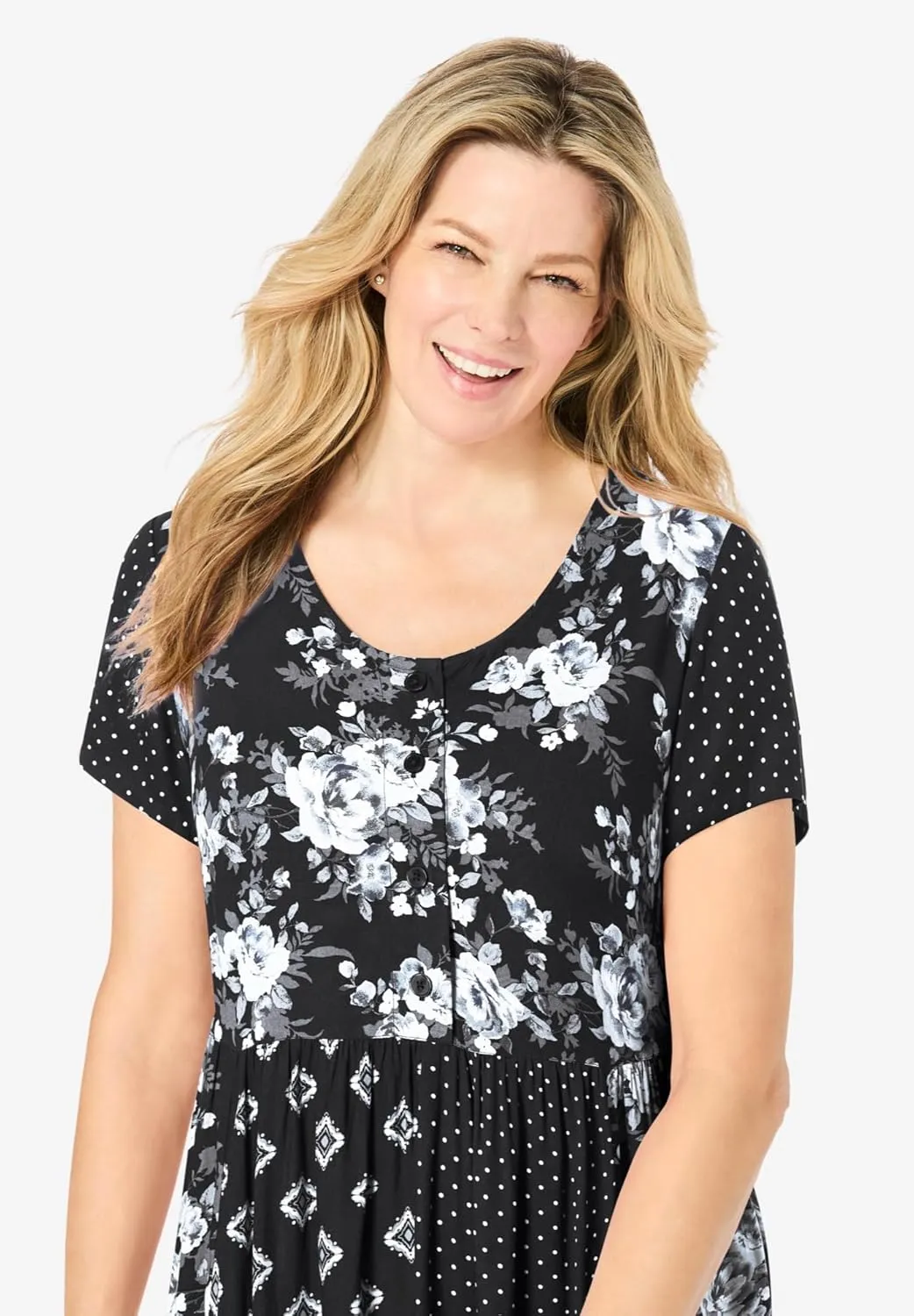 Woman Within Women's Plus Size Mixed Print Maxi Dress