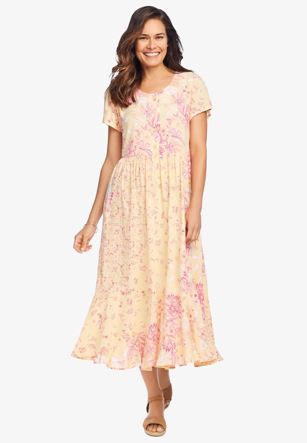 Woman Within Women's Plus Size Mixed Print Maxi Dress