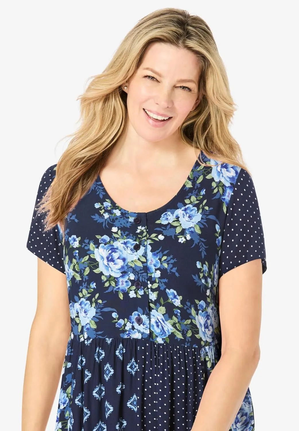 Woman Within Women's Plus Size Mixed Print Maxi Dress