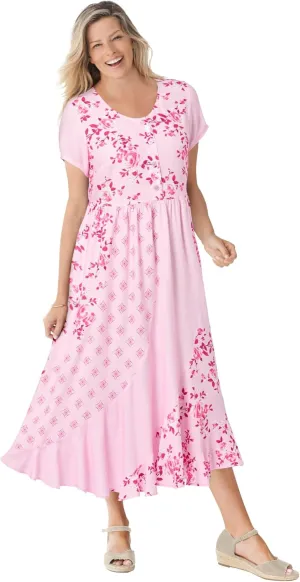Woman Within Women's Plus Size Mixed Print Maxi Dress