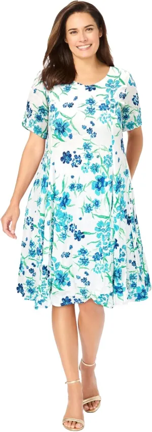 Woman Within Women's Plus Size Short Crinkle Dress