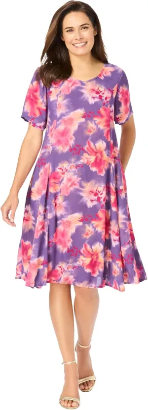 Woman Within Women's Plus Size Short Crinkle Dress
