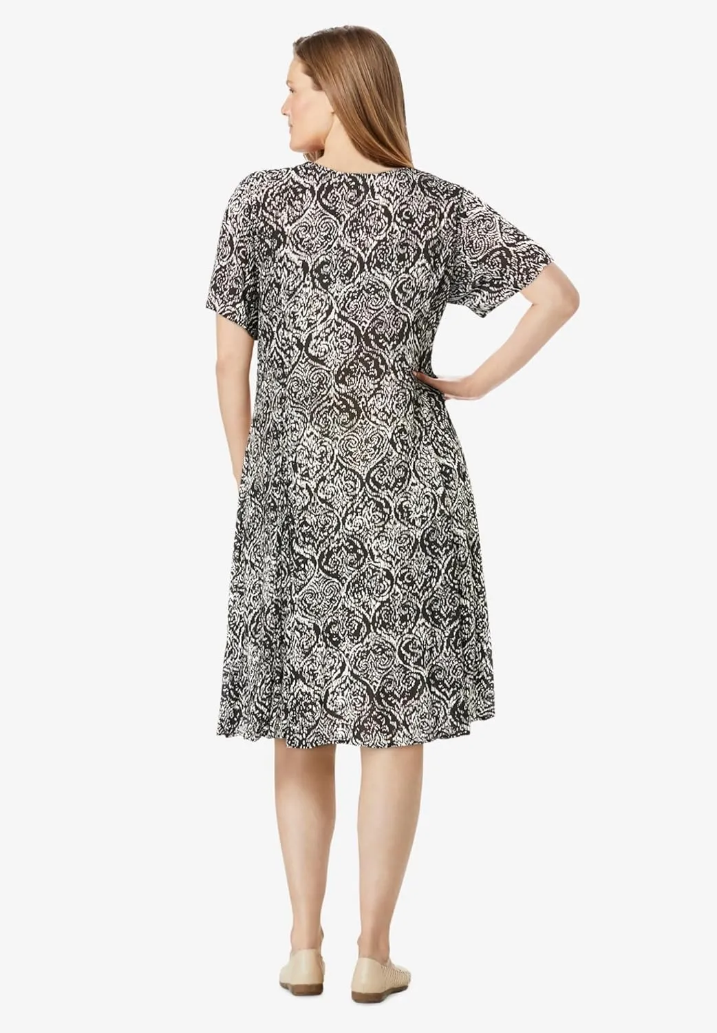 Woman Within Women's Plus Size Short Crinkle Dress
