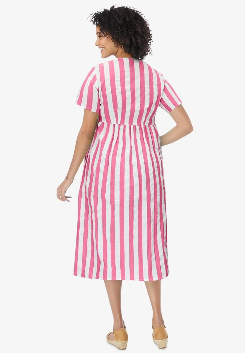 Woman Within Women's Plus Size Short-Sleeve Seersucker Dress