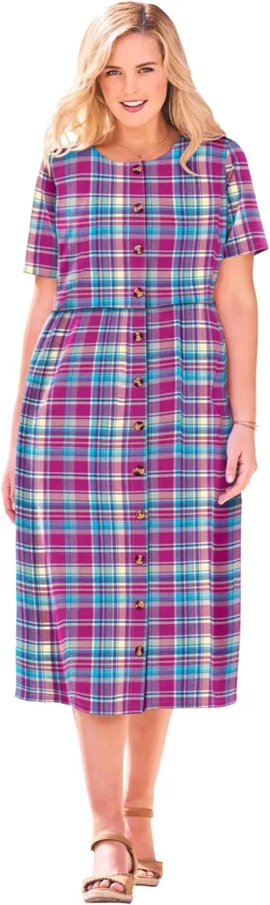 Woman Within Women's Plus Size Short-Sleeve Seersucker Dress