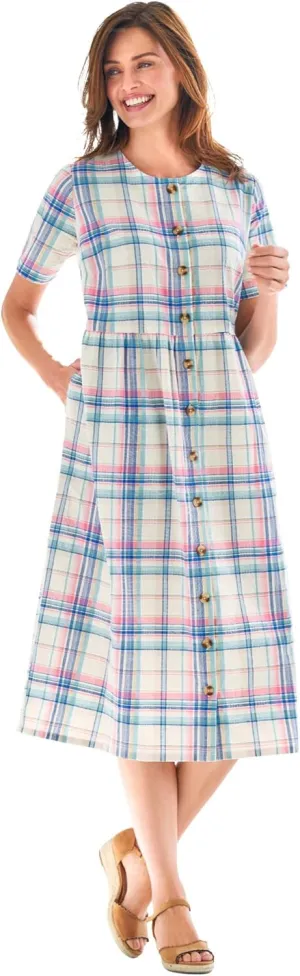 Woman Within Women's Plus Size Short-Sleeve Seersucker Dress