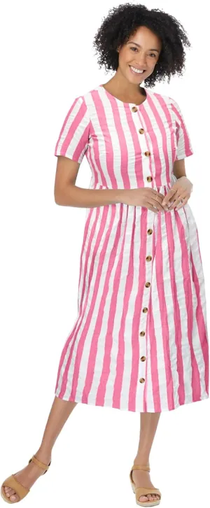 Woman Within Women's Plus Size Short-Sleeve Seersucker Dress