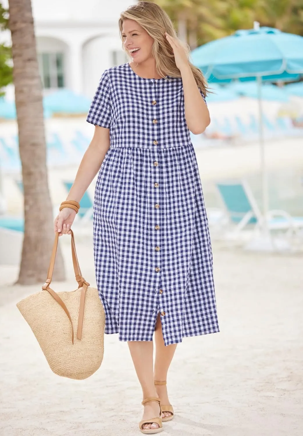 Woman Within Women's Plus Size Short-Sleeve Seersucker Dress