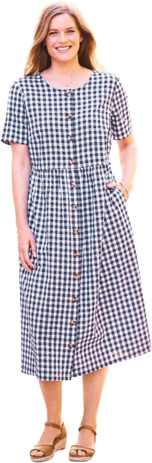 Woman Within Women's Plus Size Short-Sleeve Seersucker Dress