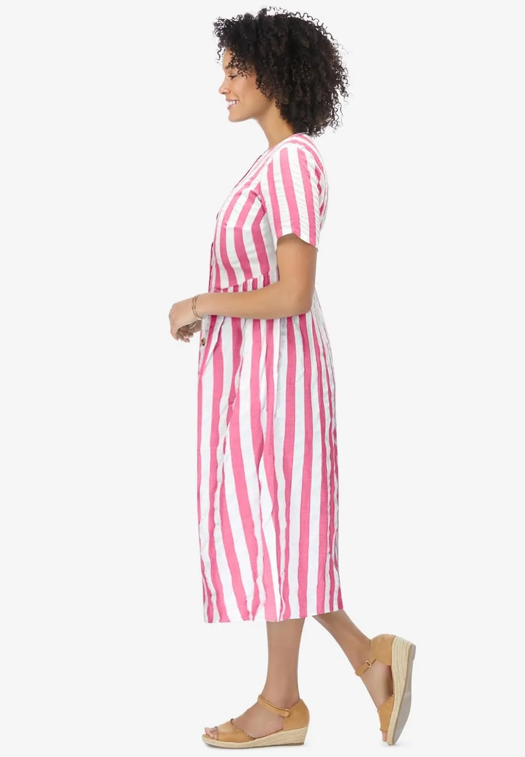 Woman Within Women's Plus Size Short-Sleeve Seersucker Dress
