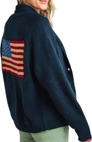 Women American Flag Cardigan Sweaters Y2k Long Sleeve Open Front Button Down Cardigans USA Flag Knitwear