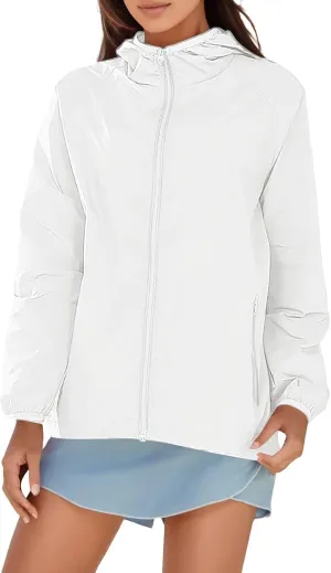 Women Casual Raincoats Active Outdoor Hooded Long Sleeve Rainproof Windproof Lightweight Jackets Trench Coats 2023