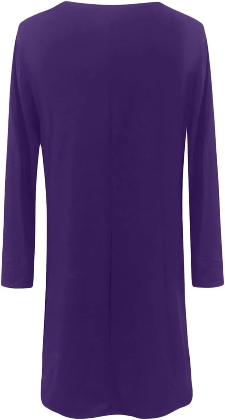 Women Casual Solid Long Sleeve Round Neck Loose Dress Ruffle Mini Dress Midi Summer Dresses for Women