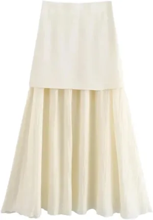 Women Golden Buttons Knit Waistcoat High Elastic Waist Pleated Midi Skirt Female Two Piece Sets Skirt 1-S
