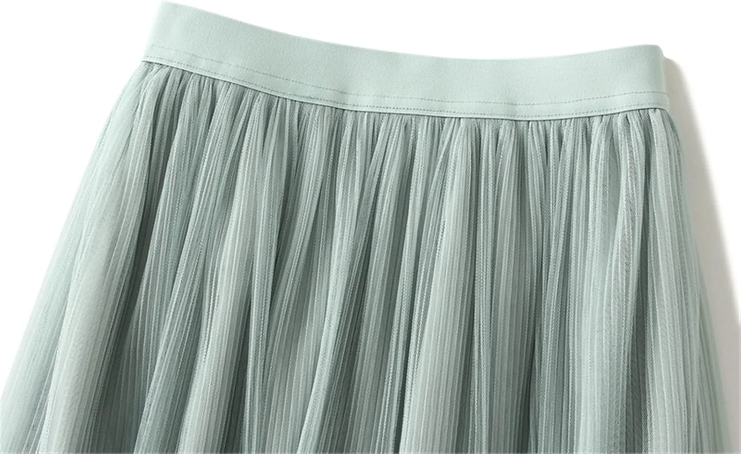 Women High Elastic Waist Pleated Mesh Skirt Midi Swing A-line Skirts