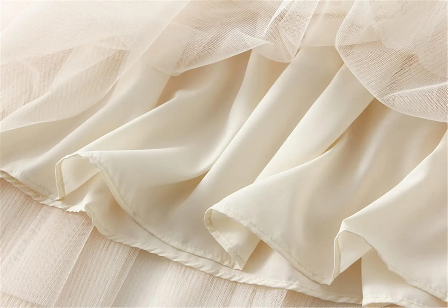 Women High Elastic Waist Pleated Mesh Skirt Midi Swing A-line Skirts