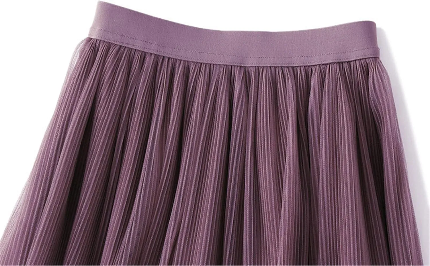 Women High Elastic Waist Pleated Mesh Skirt Midi Swing A-line Skirts