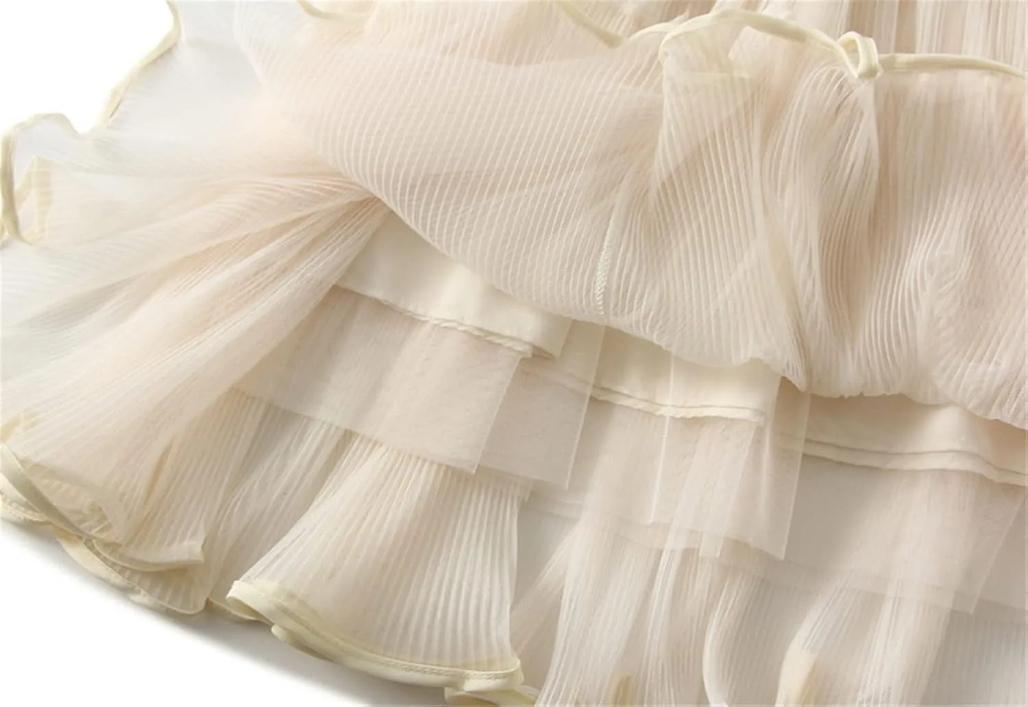 Women High Elastic Waist Pleated Mesh Skirt Midi Swing A-line Skirts