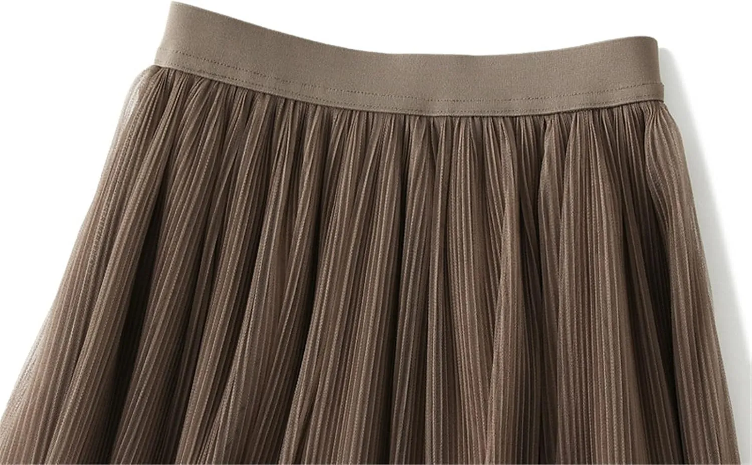 Women High Elastic Waist Pleated Mesh Skirt Midi Swing A-line Skirts
