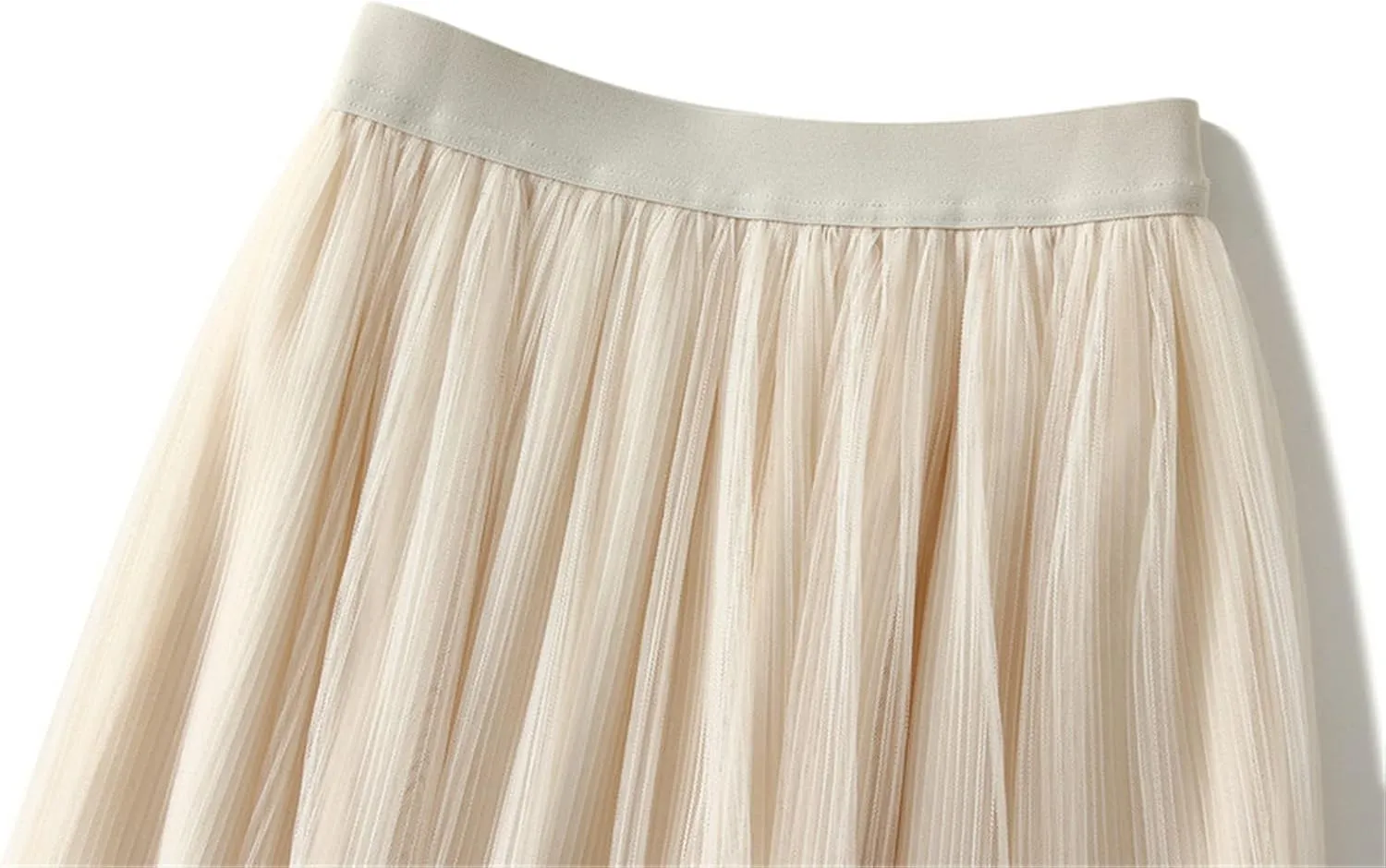 Women High Elastic Waist Pleated Mesh Skirt Midi Swing A-line Skirts