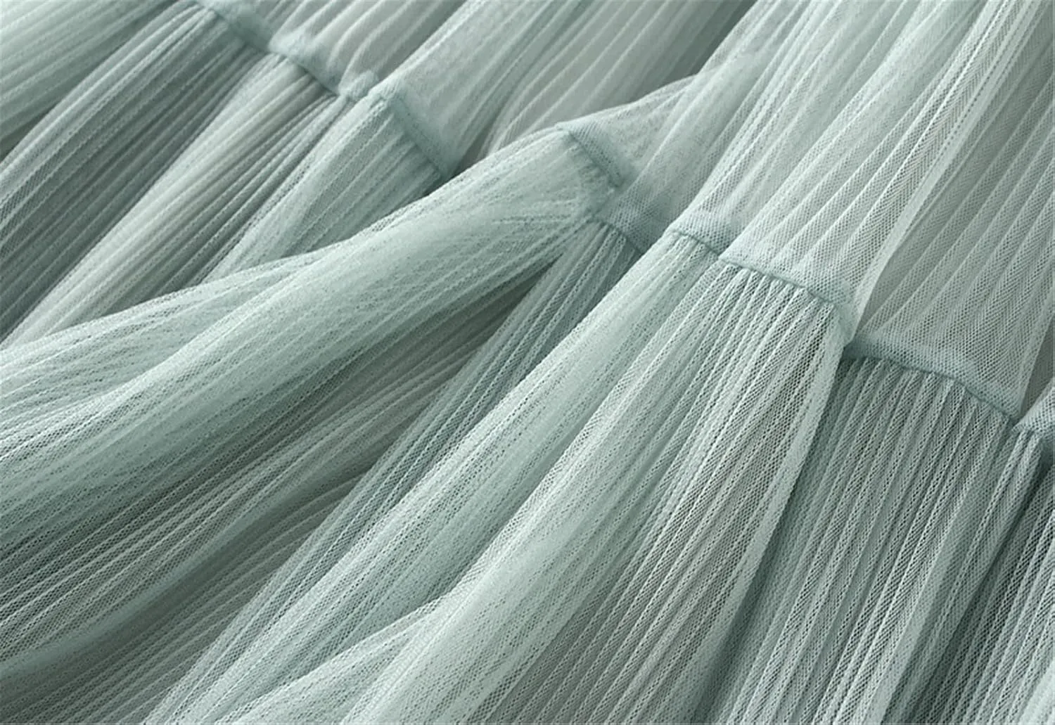 Women High Elastic Waist Pleated Mesh Skirt Midi Swing A-line Skirts