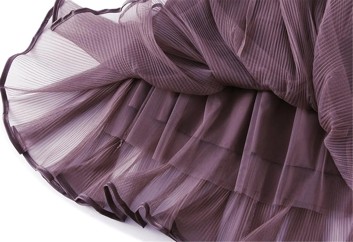 Women High Elastic Waist Pleated Mesh Skirt Midi Swing A-line Skirts