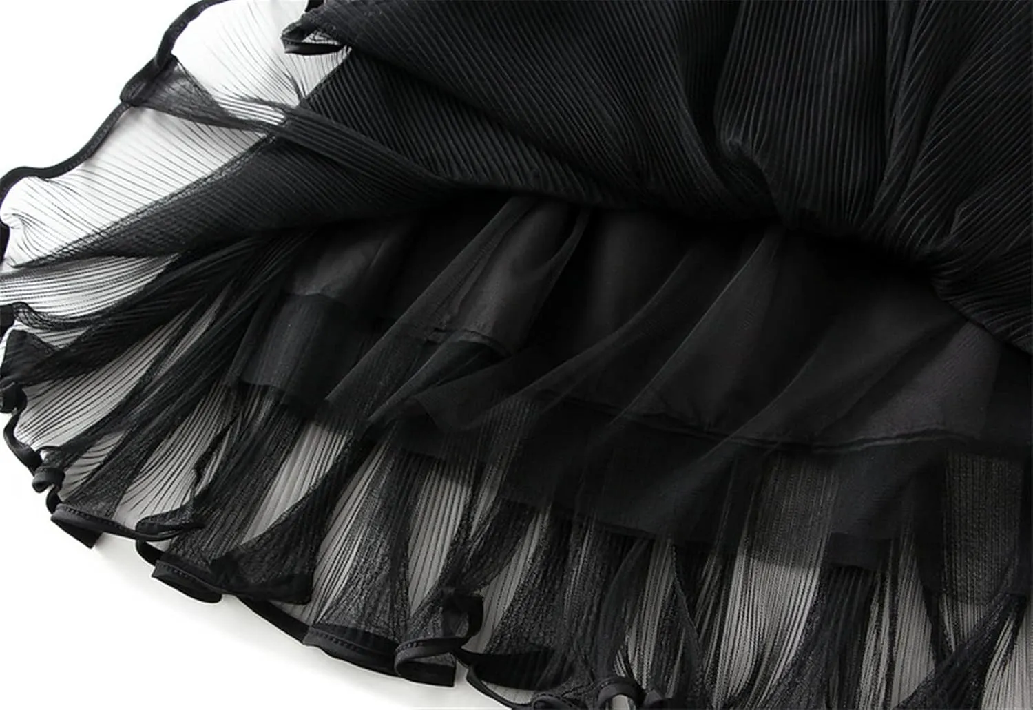 Women High Elastic Waist Pleated Mesh Skirt Midi Swing A-line Skirts