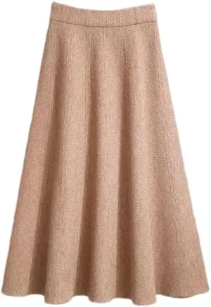 Women Knitted Midi Skirts Female Soft Warm Pleated A-Line Skirt Ladies High Waist Skirts