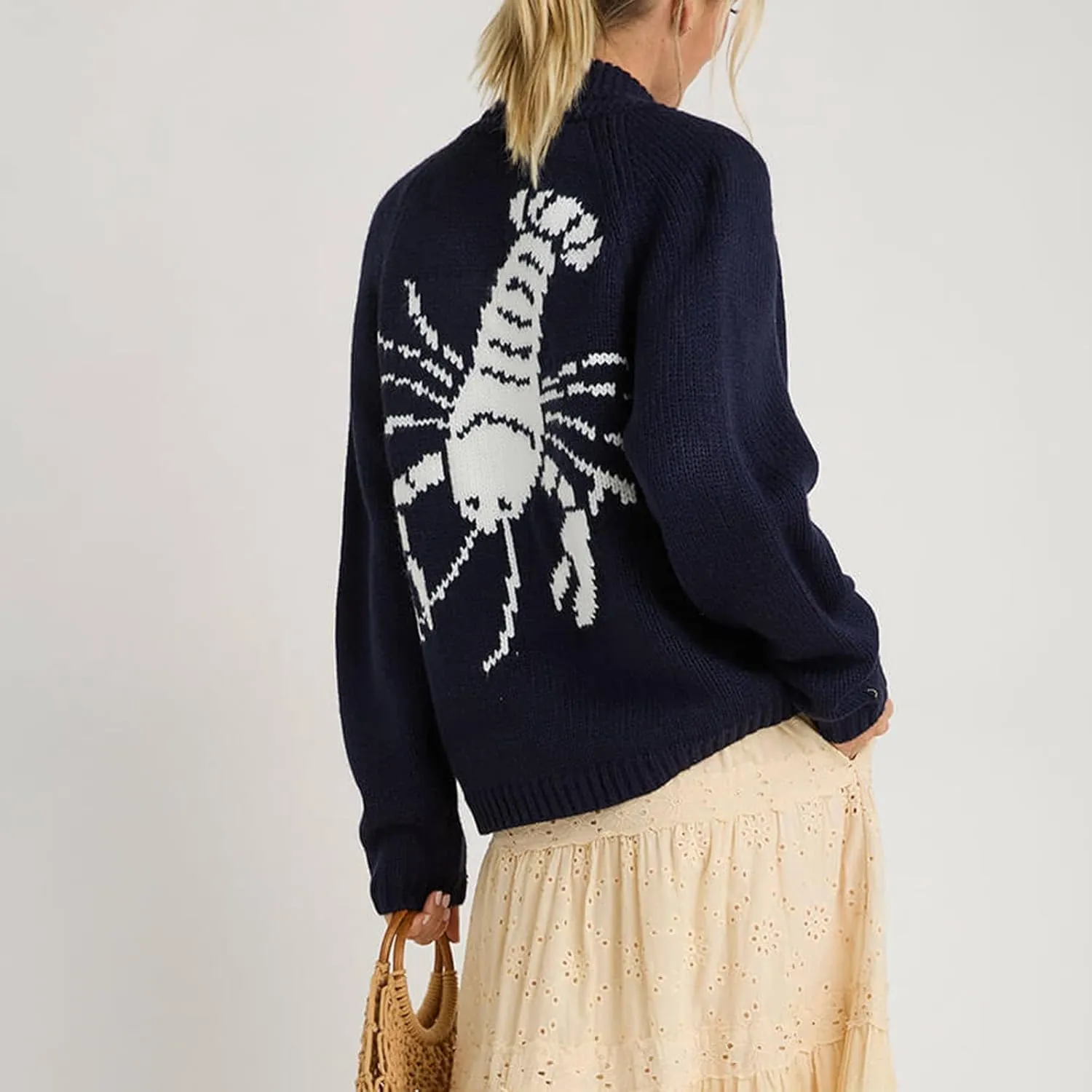 Women Lobster Knit Sweater Cardigan Y2k Long Sleeve Graphic Knitted Cardigans Goth Vintage Knitwear Fall Winter