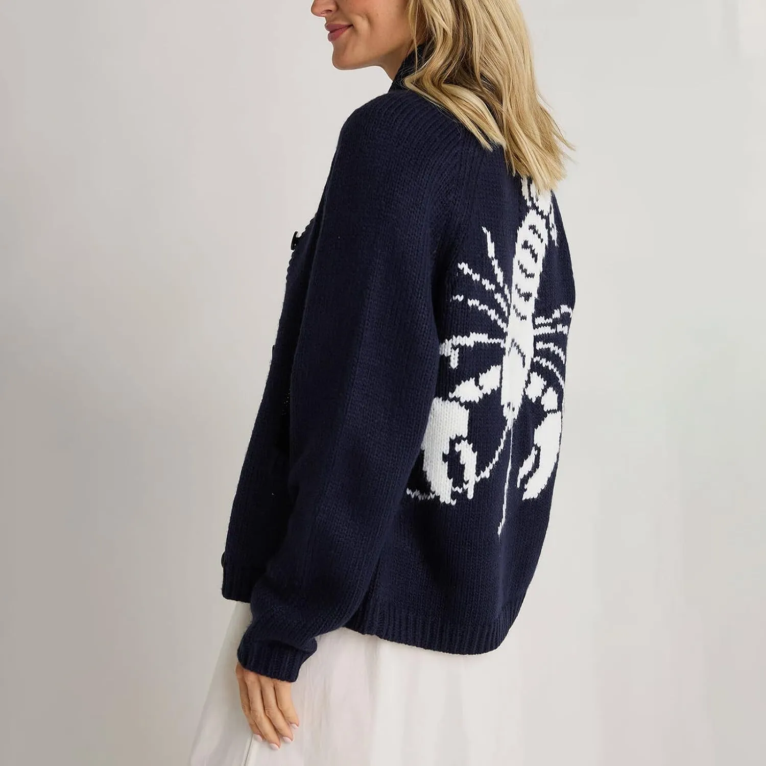 Women Lobster Knit Sweater Cardigan Y2k Long Sleeve Graphic Knitted Cardigans Goth Vintage Knitwear Fall Winter