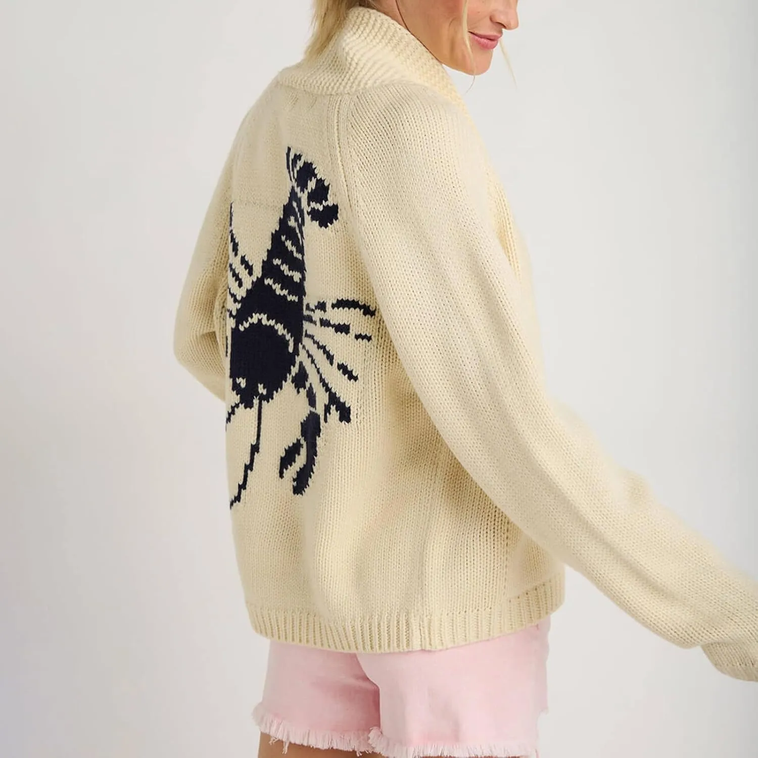 Women Lobster Knit Sweater Cardigan Y2k Long Sleeve Graphic Knitted Cardigans Goth Vintage Knitwear Fall Winter