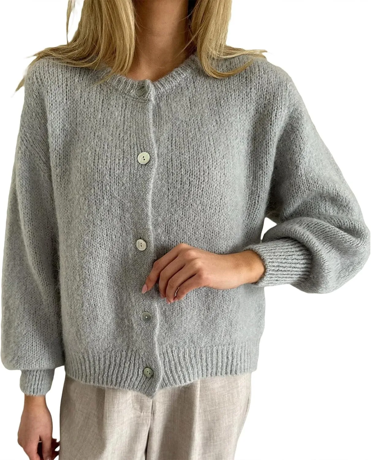 Women Long Sleeve Button Down Cardigan Y2k Knitted Lightweight Sweaters Casual Fall Cute Solid Knitwear Top