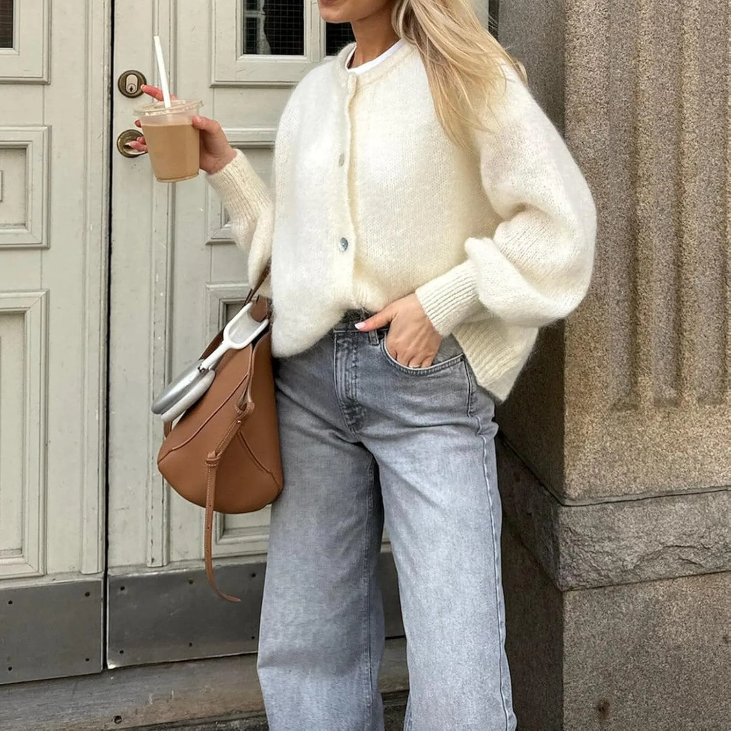 Women Long Sleeve Button Down Cardigan Y2k Knitted Lightweight Sweaters Casual Fall Cute Solid Knitwear Top